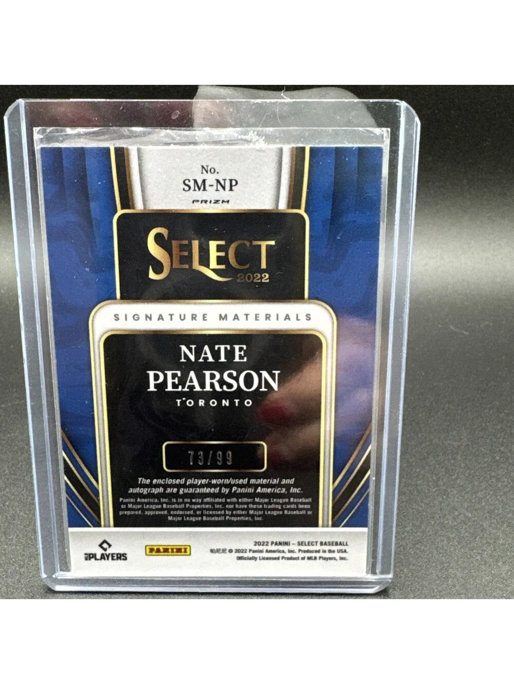 Nate Pearson Select Autograph & Swatch No. SM-NP 2022 - 73/99 with Protector